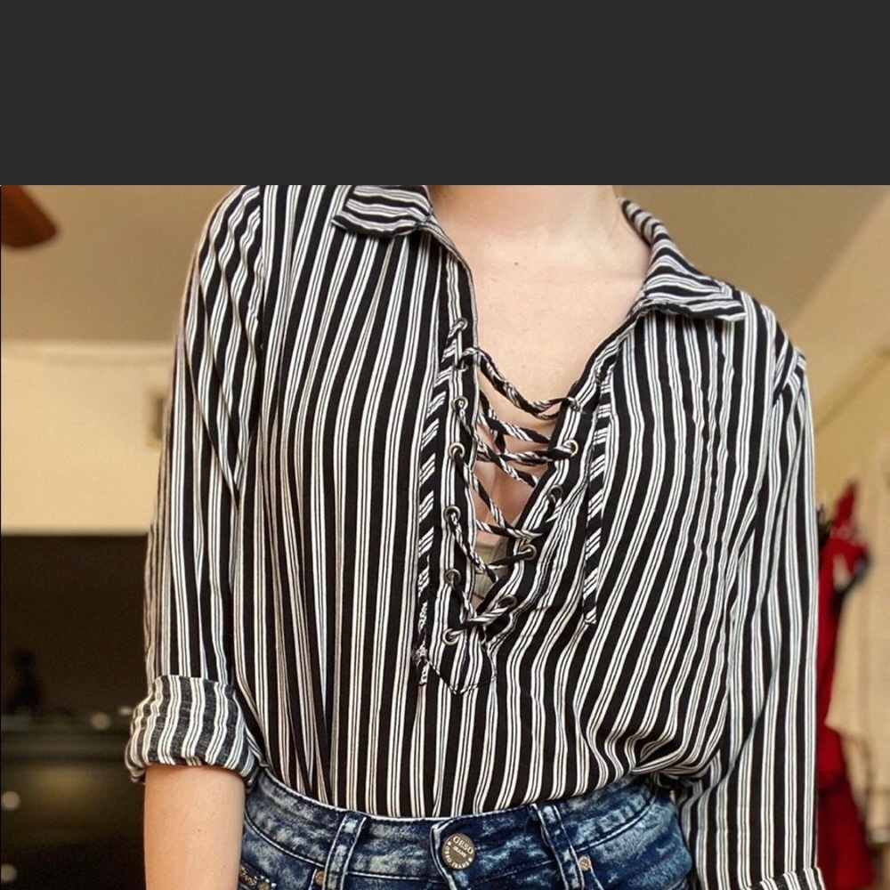 Striped lace front top